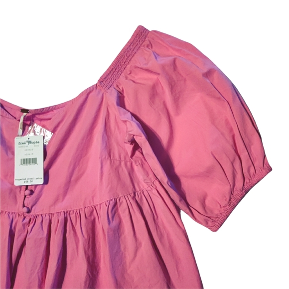 Free People Veronica Poplin Sweetheart Peplum Babydoll Puff Sleeve Blouse - Picture 9 of 15